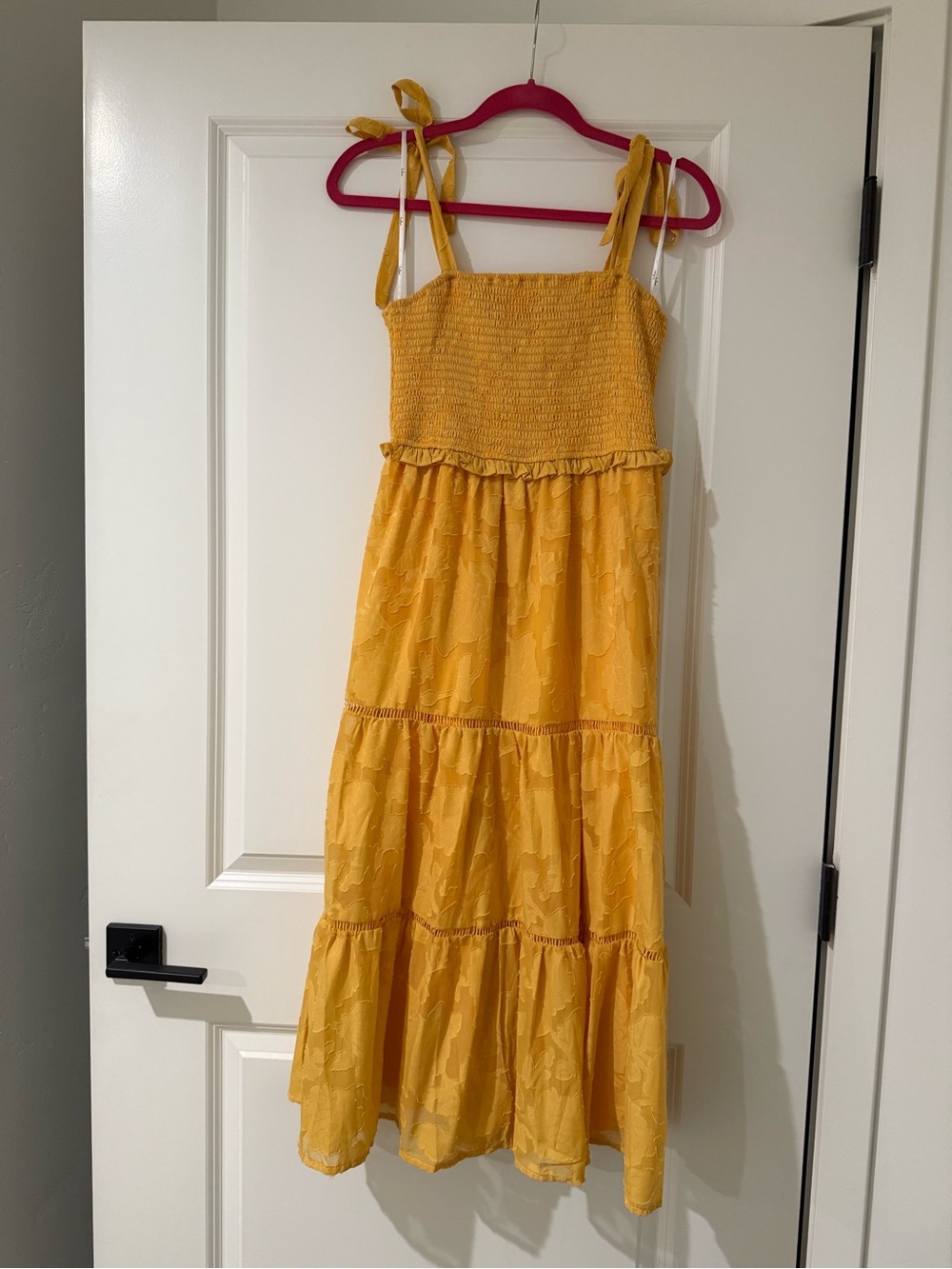 Lulus Yellow Tiered Sundress with Tie Straps Size Small